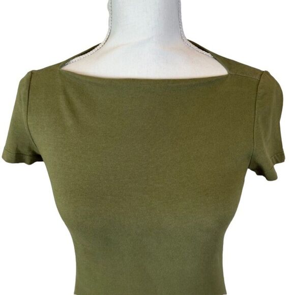 Kate Spade Saturday Boat Neck Tee in Deep Olive Short Sleeve Cotton Size XS - Picture 2 of 8